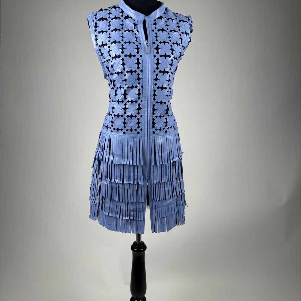 NEW Dakota West Leather Fringe Vest Periwinkle Size M, L